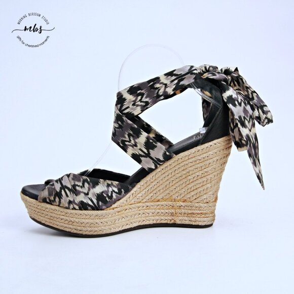 UGG Lucianna Open Toe Platform Wedge Sandals Black Gray Tan Women 10 - Picture 7 of 13